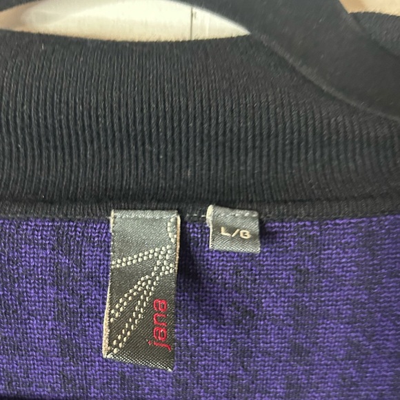 Jana, size Lg purple geometric plaid 3/4 wide sleeve button up collared cardigan - Picture 4 of 6